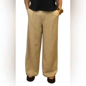 Zara High Waist Wide Leg Viscose Cotton Linen Pants in Beige Size M EUC